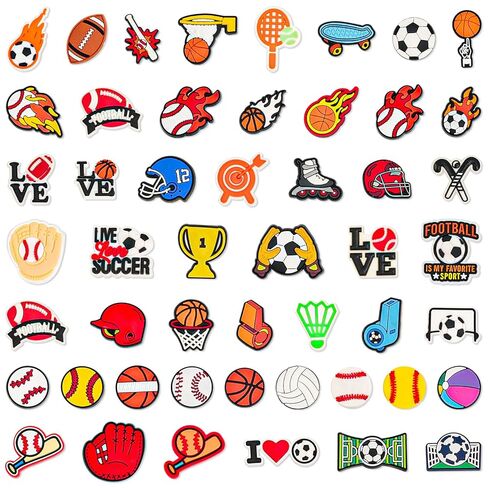 50 PCS Sports Ball Shoe Charms Baseball Basketball Shoe Decoration Charms for Clog Sandals, Shoe Accessories Charms for Women Adults in Saudi Arabia