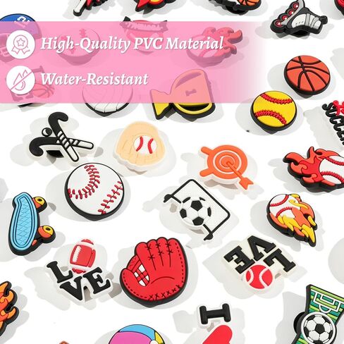 50 PCS Sports Ball Shoe Charms Baseball Basketball Shoe Decoration Charms for Clog Sandals, Shoe Accessories Charms for Women Adults in Saudi Arabia