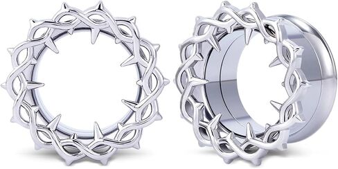 2PCS 316L Stainless steel Ear Gauges Crown of thorns Ear Tunnels 0g to 16mm Flared Screw Fit Ear Tunnel and Plugs Expander Stretcher Body Piercing Jewelry in Saudi Arabia