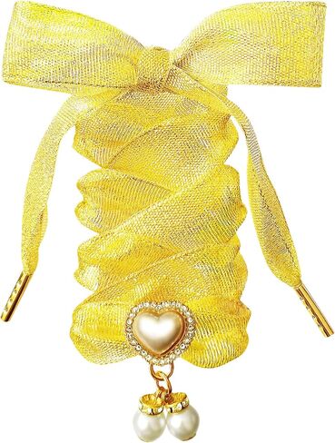 Fashionable Satin Ribbon Shoe Laces with Bling Pearl Charms for Girls & Women in Saudi Arabia