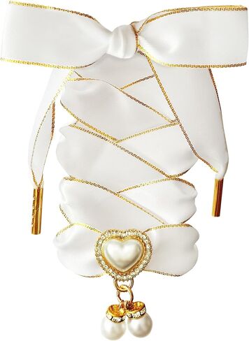 Fashionable Satin Ribbon Shoe Laces with Bling Pearl Charms for Girls & Women in Saudi Arabia
