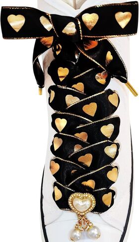 Fashionable Satin Ribbon Shoe Laces with Bling Pearl Charms for Girls & Women in Saudi Arabia