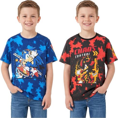 Get Trend Sonic the Hedgehog Boys Short Sleeve T Shirts, Kids Summer Crewneck Tops, Graphic Tees, Casual T-Shirt, 2-Pack in Kuwait