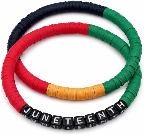 اختيار جميع أساور Juneteenth مجموعة أساور مطاطية من الخرز باللون الأحمر والأخضر والأسود والأصفر وإكسسوارات يوم الحرية للنساء والرجال in Kuwait