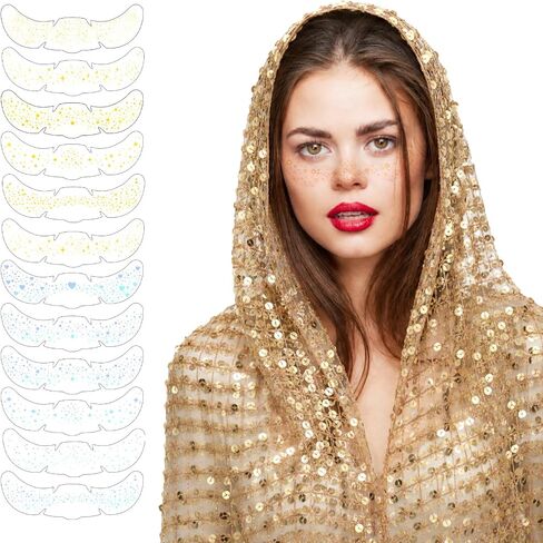 مجموعة إكسسوارات JATEBI Rave ذات القلنسوة الذهبية ووشاح الترتر وشال المهرجانات مع النمش اللامع وملصق وشم الوجه والحفلات الموسيقية وإكسسوارات الزي للنساء in Kuwait