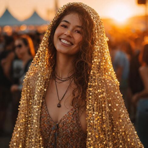 مجموعة إكسسوارات JATEBI Rave ذات القلنسوة الذهبية ووشاح الترتر وشال المهرجانات مع النمش اللامع وملصق وشم الوجه والحفلات الموسيقية وإكسسوارات الزي للنساء in Kuwait