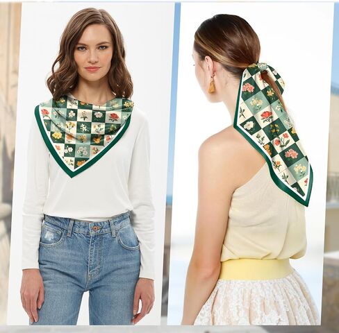 Silk Feeling Scarf 27.5 Inches Satin Head Hair Large Square Wrap Bandanas Scarves Cute Aesthetic for Women Girls in Saudi Arabia