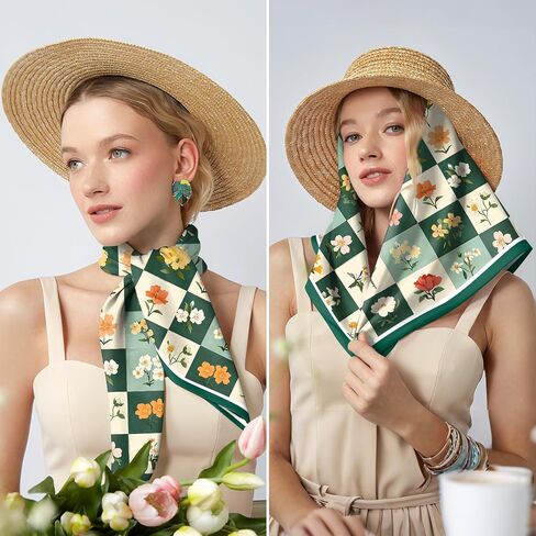 Silk Feeling Scarf 27.5 Inches Satin Head Hair Large Square Wrap Bandanas Scarves Cute Aesthetic for Women Girls in Saudi Arabia