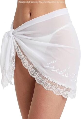 Bride to Be Embroidered Sarong, White Lace Bachelorette Party Cover Up, Sheer Bridal Beach Skirt for Bride, Tie Waist Swimsuit Wrap for Honeymoon, Wedding Pool Party, Bridal Shower Gift in Saudi Arabia