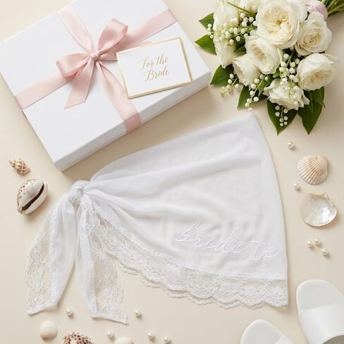 Bride to Be Embroidered Sarong, White Lace Bachelorette Party Cover Up, Sheer Bridal Beach Skirt for Bride, Tie Waist Swimsuit Wrap for Honeymoon, Wedding Pool Party, Bridal Shower Gift in Saudi Arabia