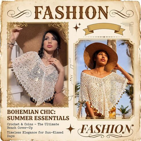 Cuffbow Women Sheer Poncho Top See Through Knit Crochet Shrug Shawl Y2k Mesh Sequin Tassel Summer Beach Cover up in Kuwait