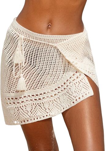 CUPSHE Women's Crochet Coverup Skirt Self Tie Knit Mini Wrap Skirt Cover Ups for Swimwear in Saudi Arabia