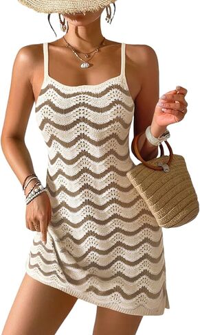 WDIRARA Women's Crochet Cover Up Dress Hollow Out Knit Beach Dress Coverups in Kuwait