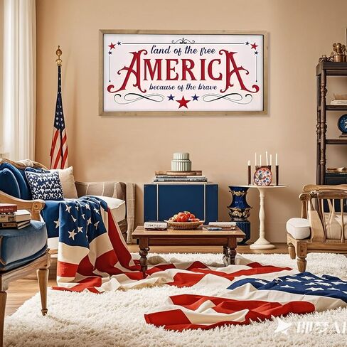 pechpell 23.6"x11.8" 4th of July Patriotic Wall Decor, Wooden Land of The Free Because of The Brave Sign, America 250 Anniversary Independence Day Memorial Day Indoor Living Room Office Home Decorations in Saudi Arabia