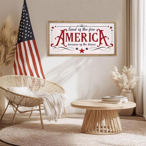 pechpell 23.6"x11.8" 4th of July Patriotic Wall Decor, Wooden Land of The Free Because of The Brave Sign, America 250 Anniversary Independence Day Memorial Day Indoor Living Room Office Home Decorations in Saudi Arabia