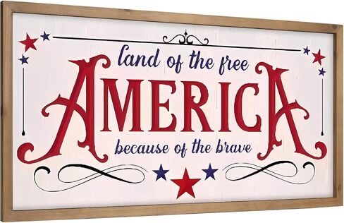 pechpell 23.6"x11.8" 4th of July Patriotic Wall Decor, Wooden Land of The Free Because of The Brave Sign, America 250 Anniversary Independence Day Memorial Day Indoor Living Room Office Home Decorations in Saudi Arabia