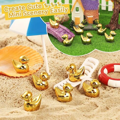 GliSun 120 Pcs Mini Golden Ducks Statue - Resin Figurines for Miniature Garden Decor Small Duck Cake Toppers Potted Plants Ornaments DIY Craft Party Favors Wedding Gift Set in Saudi Arabia