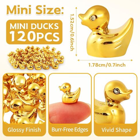 GliSun 120 Pcs Mini Golden Ducks Statue - Resin Figurines for Miniature Garden Decor Small Duck Cake Toppers Potted Plants Ornaments DIY Craft Party Favors Wedding Gift Set in Saudi Arabia