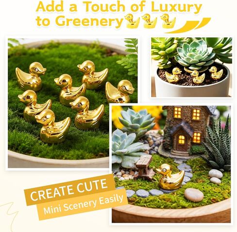 GliSun 120 Pcs Mini Golden Ducks Statue - Resin Figurines for Miniature Garden Decor Small Duck Cake Toppers Potted Plants Ornaments DIY Craft Party Favors Wedding Gift Set in Saudi Arabia