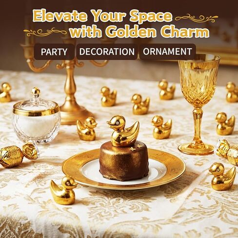 GliSun 120 Pcs Mini Golden Ducks Statue - Resin Figurines for Miniature Garden Decor Small Duck Cake Toppers Potted Plants Ornaments DIY Craft Party Favors Wedding Gift Set in Saudi Arabia
