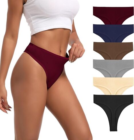 High Waisted Ribbed Cotton Thongs for Women High Cut Breathable Underwear 6-Pack Size S-4XL in Saudi Arabia