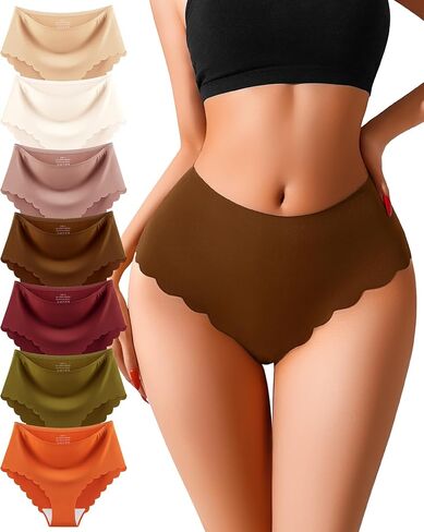 Eiggam High Waisted Seamless Underwear for Women No Show Panties Sexy Cheeky Bikini Scalloped Edge Breathable Briefs 7 Pack in Saudi Arabia