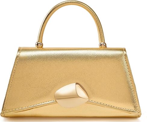 Elegant Textured PU Leather Top Handle Bag, Fashion Gold Metal Clasp Handbag for Women Daily & Party Use in Saudi Arabia
