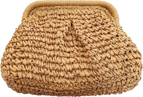 Elegant Khaki Summer Clutch Purses for Women Woven Clutch Dumpling Shape Summer Handbags Beach Purse for Vacation in Saudi Arabia