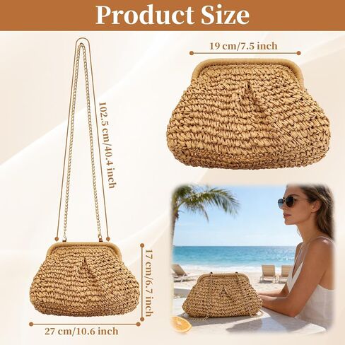 Elegant Khaki Summer Clutch Purses for Women Woven Clutch Dumpling Shape Summer Handbags Beach Purse for Vacation in Saudi Arabia