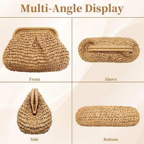 Elegant Khaki Summer Clutch Purses for Women Woven Clutch Dumpling Shape Summer Handbags Beach Purse for Vacation in Saudi Arabia