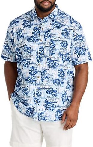 Oak Hill by DXL Men's Big and Tall Sailboat Print Sport Shirt, Blue in Saudi Arabia