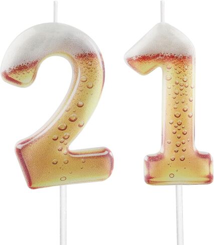 Printed Beer Themed 21st Birthday Candles for Cake, Funny Number 21 Candle for Birthday Decorations, Beer Design Cake Decorations for Women Men Beer Lover Birthday Party Anniversary in Saudi Arabia