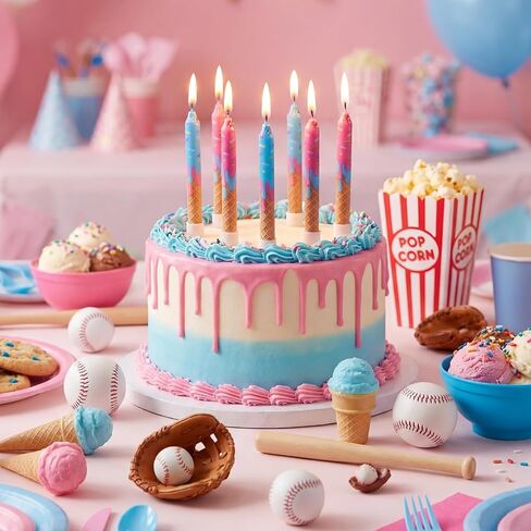 Conelist 12 Pcs Ice Cream Drip Baseball Birthday Candles Baseball Drip Cake Topper Candle for Sport Teams Anniversary Celebration Party Decoration Supplies in Kuwait
