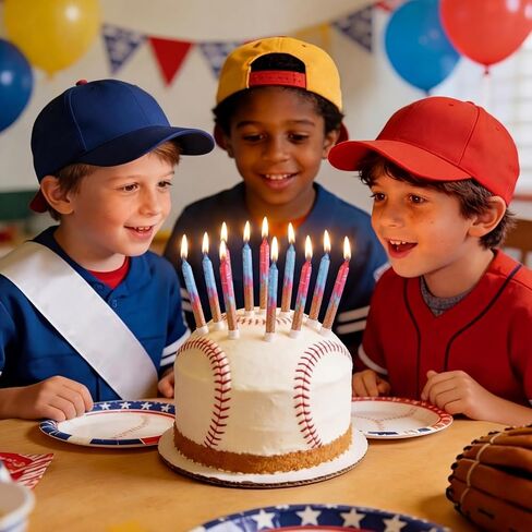 Conelist 12 Pcs Ice Cream Drip Baseball Birthday Candles Baseball Drip Cake Topper Candle for Sport Teams Anniversary Celebration Party Decoration Supplies in Kuwait