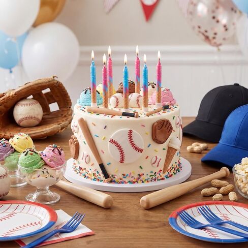 Conelist 12 Pcs Ice Cream Drip Baseball Birthday Candles Baseball Drip Cake Topper Candle for Sport Teams Anniversary Celebration Party Decoration Supplies in Kuwait