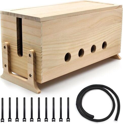 14 x 5.9 x 5.1 inch Large Cable Management Box, Wood Cord Hider Box & Organizer for Power Strip Hider Cable Storage Box for Office, TV Wires, Desk Cord Organizer, Vintage Walnut (Vintage Walnut-lid) in Kuwait