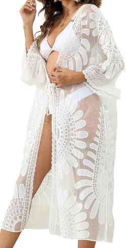 Women's Swimsuit Cover Up Kimono – Long Beach Cover Up Cardigan, Sexy Bikini Bathing Suit Coverup for Swimwear Dress in Kuwait