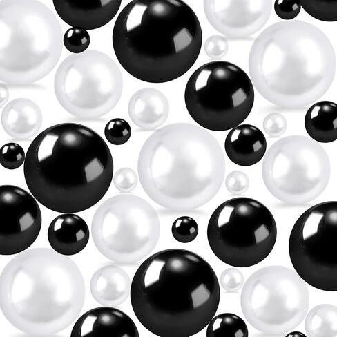 346 Pieces No Holes Beads for Vase Filler Centerpieces, Crafting, Assorted Sizes Fake Beads Vase Fillers for Wedding Holiday Party Home Brushes Holder Decor, 8/10/14/20mm (Black White) in Saudi Arabia