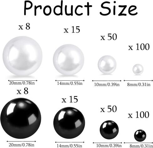 346 Pieces No Holes Beads for Vase Filler Centerpieces, Crafting, Assorted Sizes Fake Beads Vase Fillers for Wedding Holiday Party Home Brushes Holder Decor, 8/10/14/20mm (Black White) in Saudi Arabia