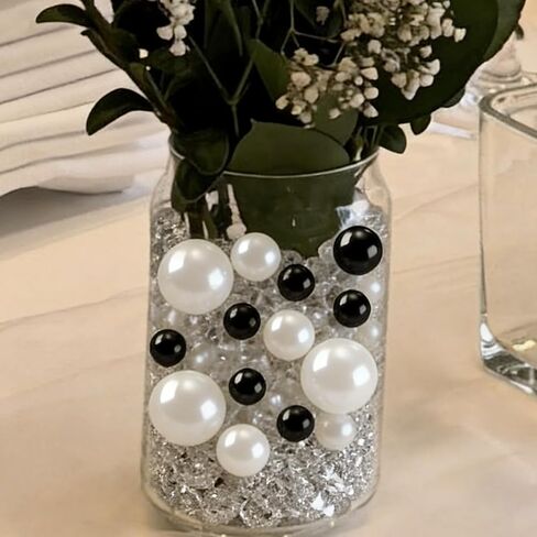 346 Pieces No Holes Beads for Vase Filler Centerpieces, Crafting, Assorted Sizes Fake Beads Vase Fillers for Wedding Holiday Party Home Brushes Holder Decor, 8/10/14/20mm (Black White) in Saudi Arabia