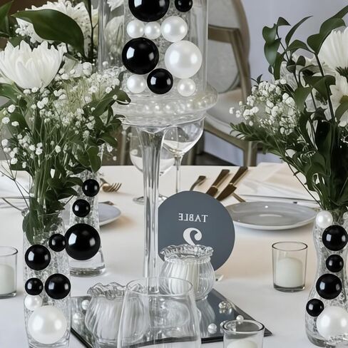346 Pieces No Holes Beads for Vase Filler Centerpieces, Crafting, Assorted Sizes Fake Beads Vase Fillers for Wedding Holiday Party Home Brushes Holder Decor, 8/10/14/20mm (Black White) in Saudi Arabia