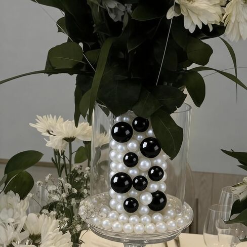 346 Pieces No Holes Beads for Vase Filler Centerpieces, Crafting, Assorted Sizes Fake Beads Vase Fillers for Wedding Holiday Party Home Brushes Holder Decor, 8/10/14/20mm (Black White) in Saudi Arabia
