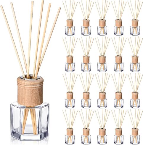 Roshtia 20 Set Reed Diffuser Bottle Empty Refillable Fragrance Glass Diffuser Bottles Set with Wooden Caps Rattan Sticks 50ml 1.7 Oz Hexagonal Glass Jars for DIY Fragrance in Kuwait
