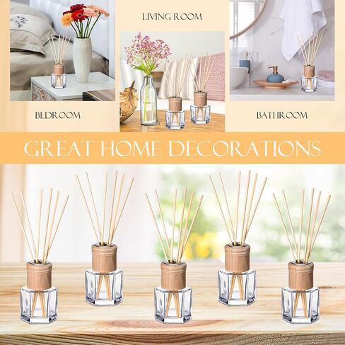 Roshtia 20 Set Reed Diffuser Bottle Empty Refillable Fragrance Glass Diffuser Bottles Set with Wooden Caps Rattan Sticks 50ml 1.7 Oz Hexagonal Glass Jars for DIY Fragrance in Kuwait