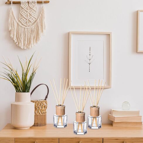 Roshtia 20 Set Reed Diffuser Bottle Empty Refillable Fragrance Glass Diffuser Bottles Set with Wooden Caps Rattan Sticks 50ml 1.7 Oz Hexagonal Glass Jars for DIY Fragrance in Kuwait