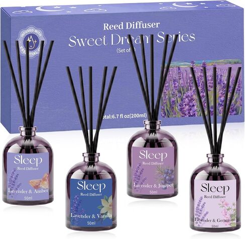 STRN Reed Diffuser Sets, Lavender Scented Oil Diffuser, Summer Fragrance Reed Diffuser with 24 Sticks, 200ml(6.8 Fl.oz), 4 Scents Long-Lasting Air Freshener for Bedroom Bathroom Home Décor in Saudi Arabia