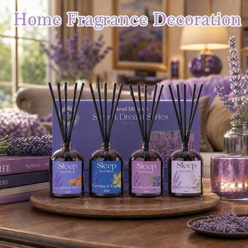 STRN Reed Diffuser Sets, Lavender Scented Oil Diffuser, Summer Fragrance Reed Diffuser with 24 Sticks, 200ml(6.8 Fl.oz), 4 Scents Long-Lasting Air Freshener for Bedroom Bathroom Home Décor in Saudi Arabia