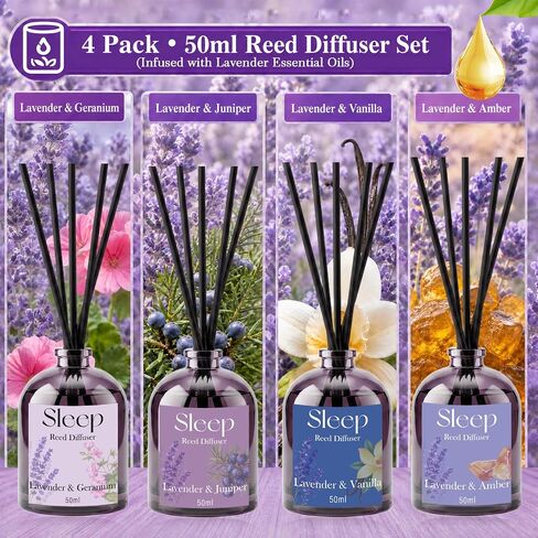 STRN Reed Diffuser Sets, Lavender Scented Oil Diffuser, Summer Fragrance Reed Diffuser with 24 Sticks, 200ml(6.8 Fl.oz), 4 Scents Long-Lasting Air Freshener for Bedroom Bathroom Home Décor in Saudi Arabia
