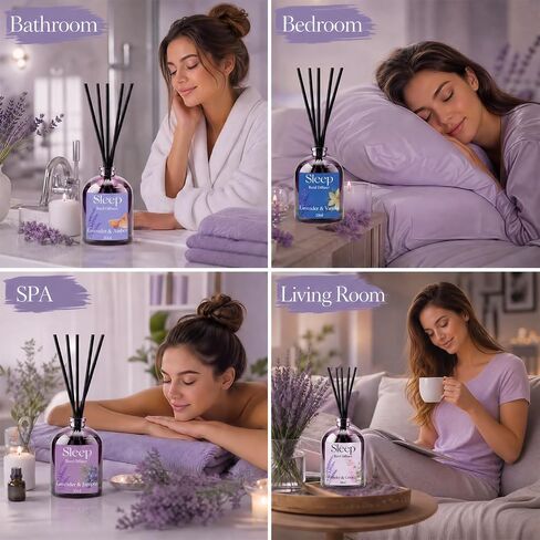 STRN Reed Diffuser Sets, Lavender Scented Oil Diffuser, Summer Fragrance Reed Diffuser with 24 Sticks, 200ml(6.8 Fl.oz), 4 Scents Long-Lasting Air Freshener for Bedroom Bathroom Home Décor in Saudi Arabia
