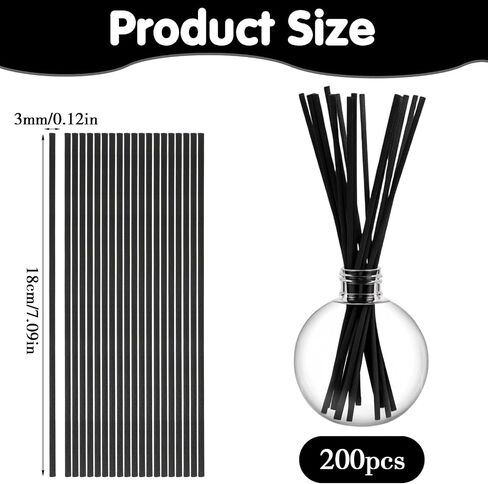 200 PCS Reed Diffuser Sticks, 7 Inch Black Fibre Reeds for Diffusers, Diffuser Replacement Sticks, Fragrance Stick Refill Essential Oil Stick for Home, Bathroom and Office in Saudi Arabia